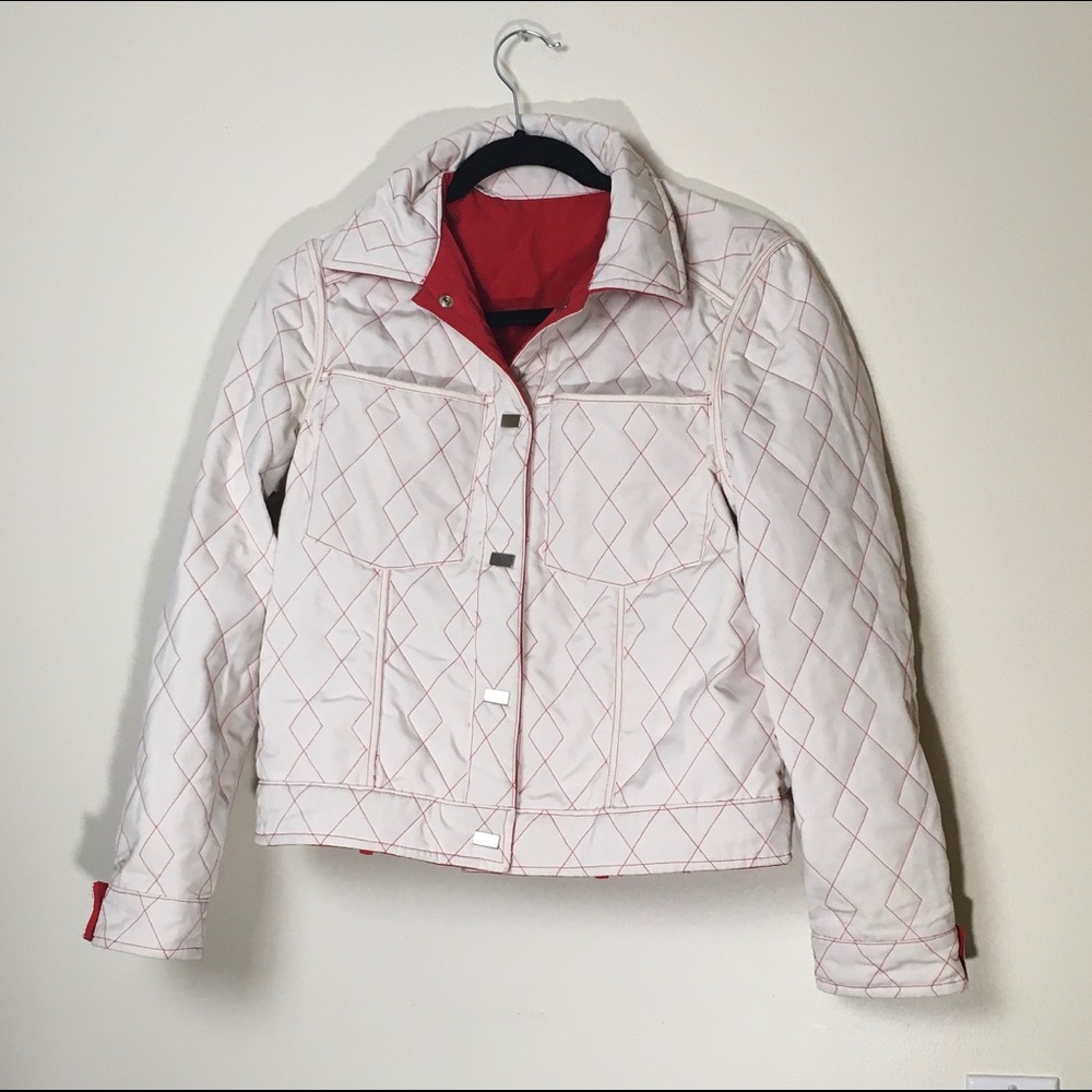 UTEX Women's Red and White Quilted Jacket Small